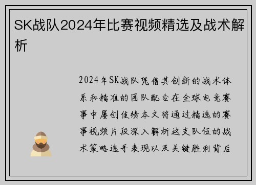 SK战队2024年比赛视频精选及战术解析